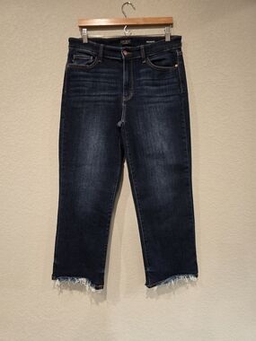 Judy Blue Women’s Straight Fit Indigo Denim Jeans With Frayed Raw Edge Hem